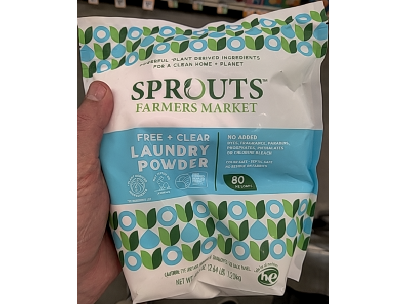 Sprouts Farmers Market Laundry Powder, Free & Clean, 80 Loads, 42.3 oz/1.20 kg