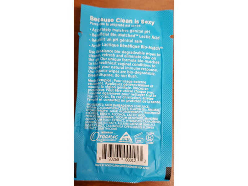 Good Clean Love Personal Moisturizing & Cleansing Wipe, Rebalance, 1 Count