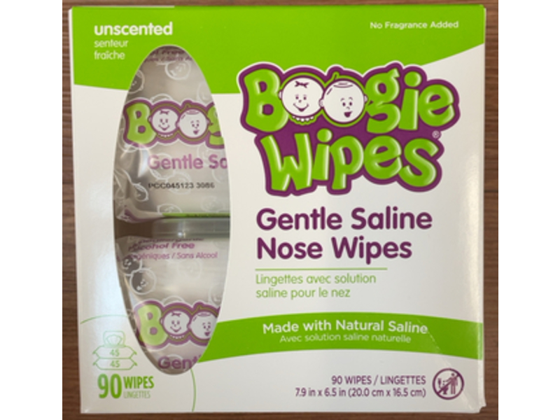Boogie Wipes Gentle Saline Nose Wipes, 90 Count