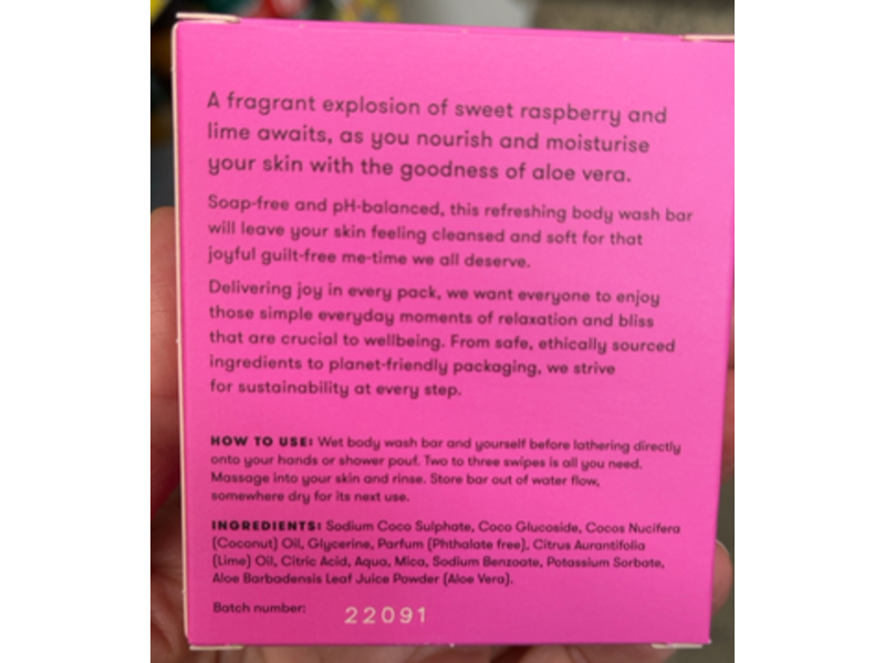 Anihana Body Wash Bar, Raspberry&Lime, 2.8 oz/80 g