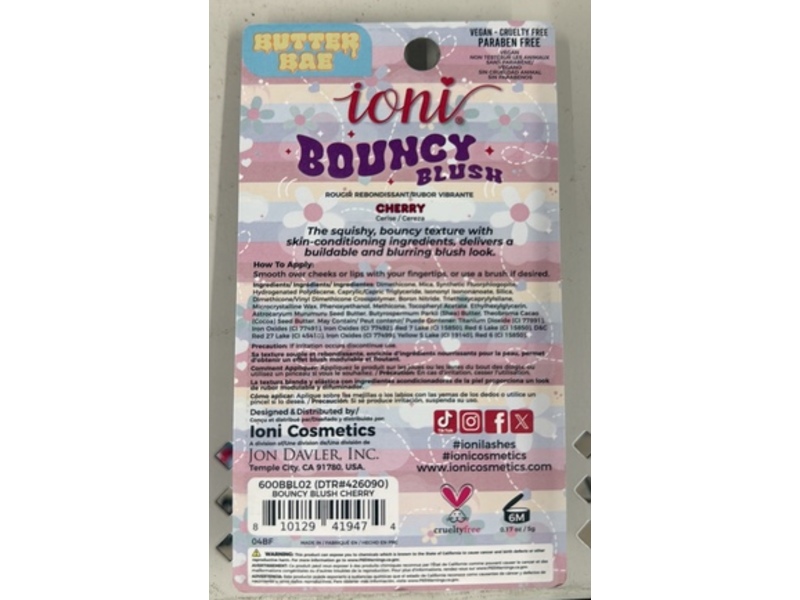 Ioni Cosmetics Bouncy Blush, Cherry, 0.17 oz/5 g