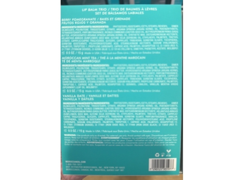 Moroccanoil Lip Balm Trio Kit, Berry Pomegranate + Moroccan Mint Tea + Vanilla Date, 0.5 oz/15 g