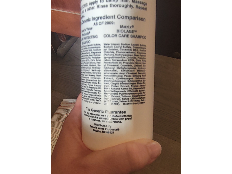 Generic Value Products Color Protecting Shampoo Compare to Matrix Biolage Color Last Shampoo