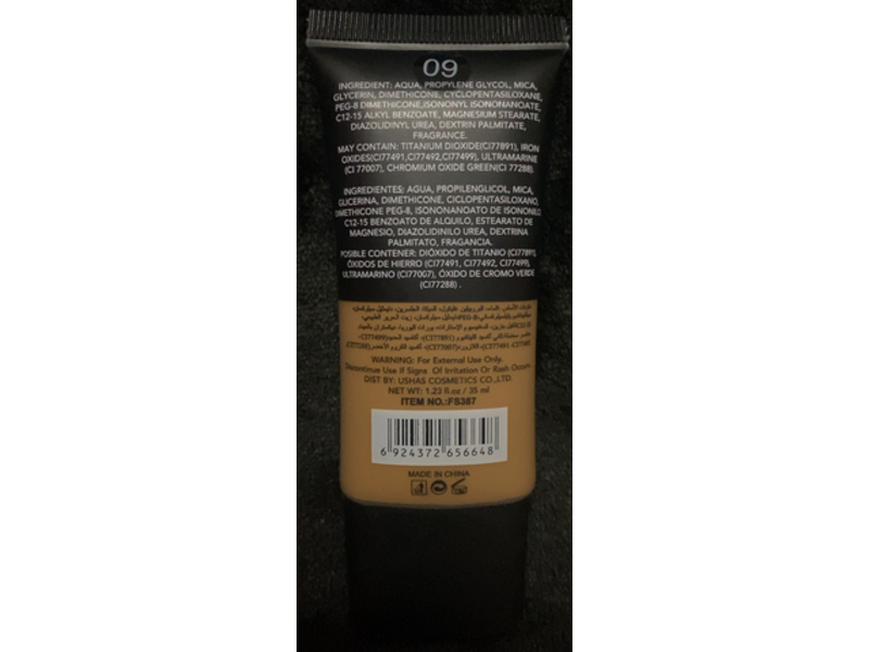 Ushas Flawless Fit Toning, Skin Peairig Foundation, 09, 1.23 fl oz/35 mL