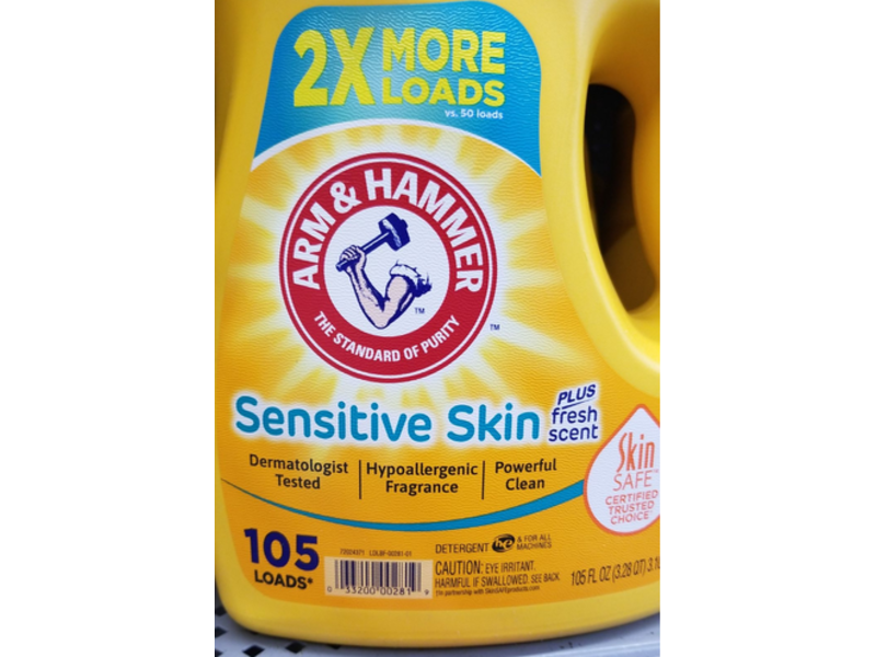 Arm & Hammer Sensitive Skin Liquid Laundry Detergent, Plus Fresh, 105 Loads , 105 fl oz/3.1 L