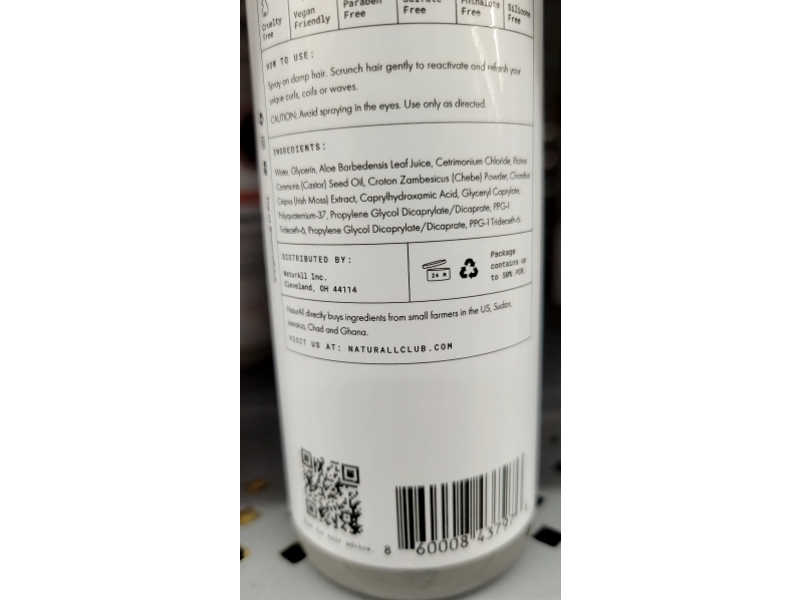 Naturall Curl Popping Nourishing Curl Refresher, Sea Moss & Chebe, 8.5 fl oz/250 mL