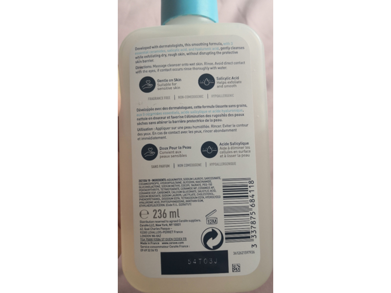 CeraVe SA Smoothing Cleanser, 8 fl oz/236 mL