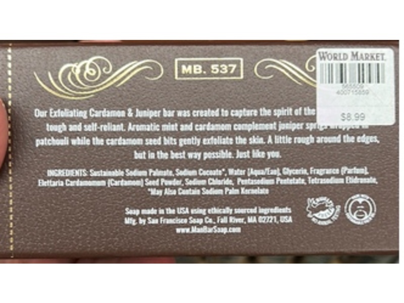 Man Bar Exfoliating Soap, Cardamom + Juniper Fragrance, 10 oz/283 g