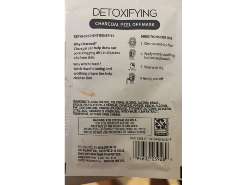Walgreens Detoxifying Peel Off Mask, Charcoal, 0.5 fl oz/14.7 mL