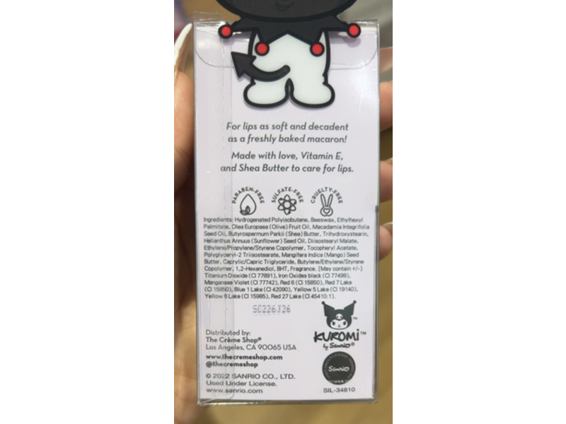 The Creme Shop x Kuromi Macoron Lip Balm, Vitamin E + Shea Butter, 0.26 oz/7.5 g