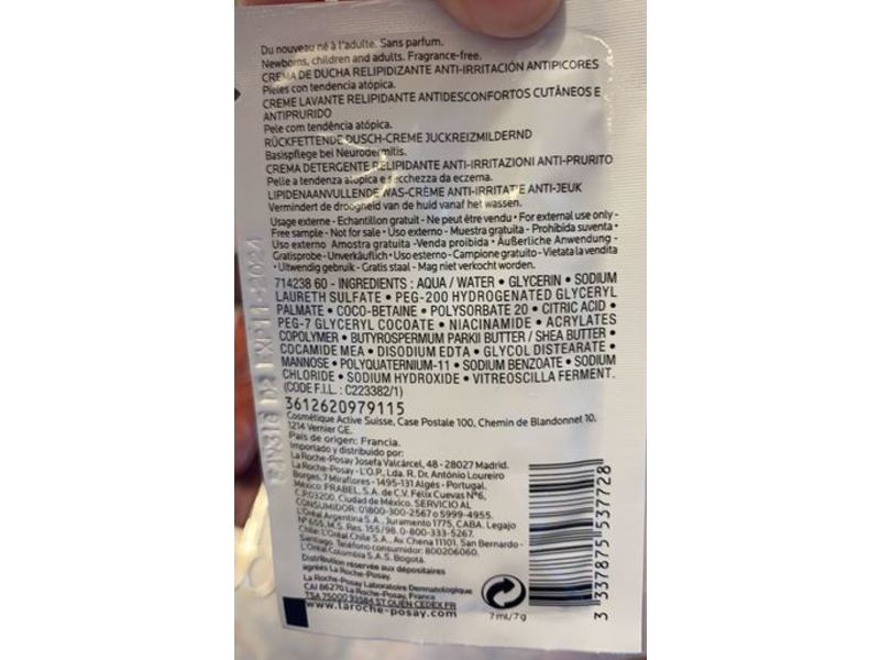 La Roche-Posay Lipikar Syndet Ap+ Lipid-Replenishing Cream Wash, 7 mL