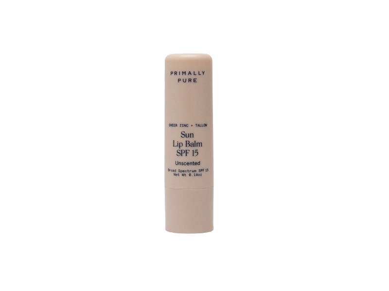 Primally Pure Sun Lip Balm, Unscented, SPF 15, Sheer Zinc + Tallow, 0.14 oz
