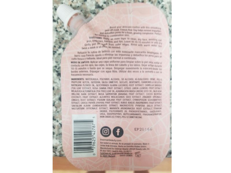 Freeman Beauty French Pink Clay Peel-Off Mask, Pore Clearing, 3 To 4 Uses, 1.18 fl oz/35 mL