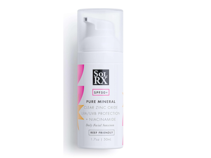 SolRX Pure Mineral Daily Facial Sunscreen, SPF 50+, Zinc Oxide & Niacinamide,1.7 oz/50 mL