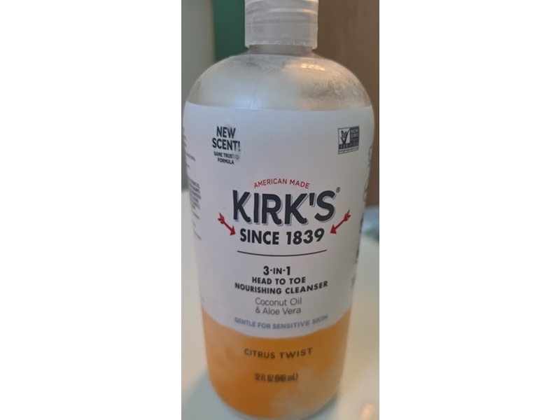 Kirk's 3-In-1 Head To Toe Nourishing Cleanser, Coconut Oil & Aloe Vera, Citrus Twist, 32 fl oz/946 mL