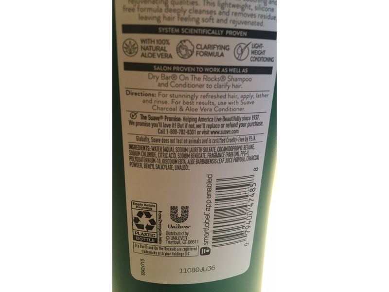 Suave Clarifying Shampoo, Charcoal & Aloe Vera, 12.6 fl oz/373 mL