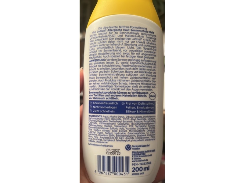 Ladival Allergic Skin Sunscreen Gel, SPF 50+, 200 mL