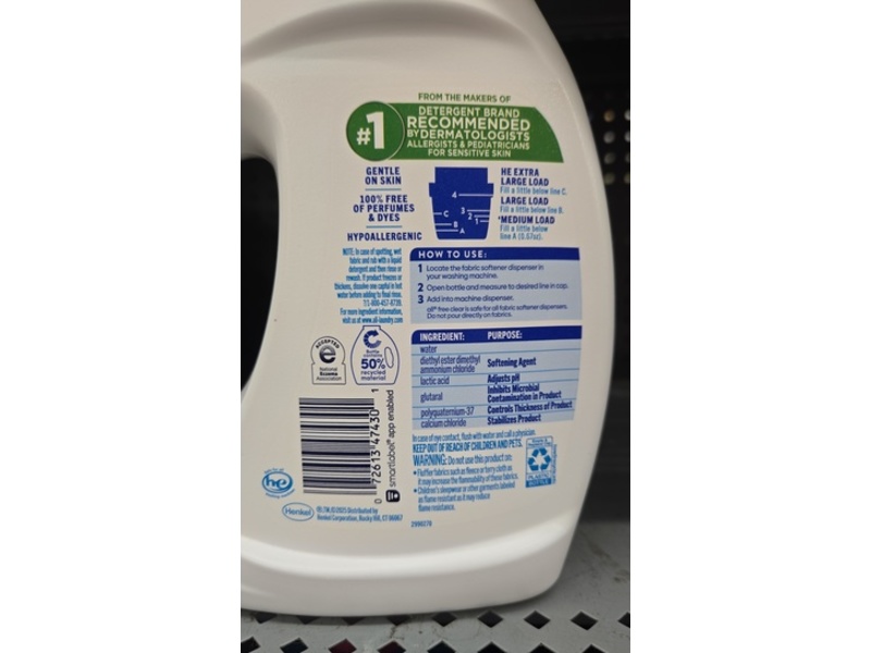 All Fabric Softner, Free & Clear, 50 Loads, 34 fl oz/1 L