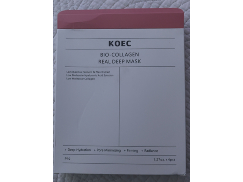 Koec Bio-Collagen Real Deep Mask, 1.27 oz/36 g, Pack Of 4