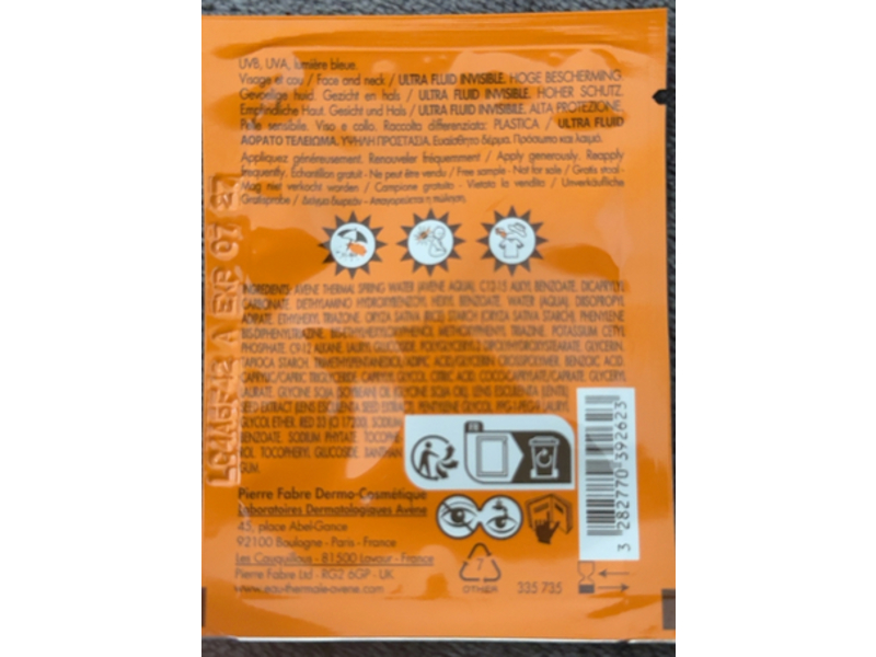 Avene Ultra Fluid Invisible Sunscreen, SPF 50, 2 mL