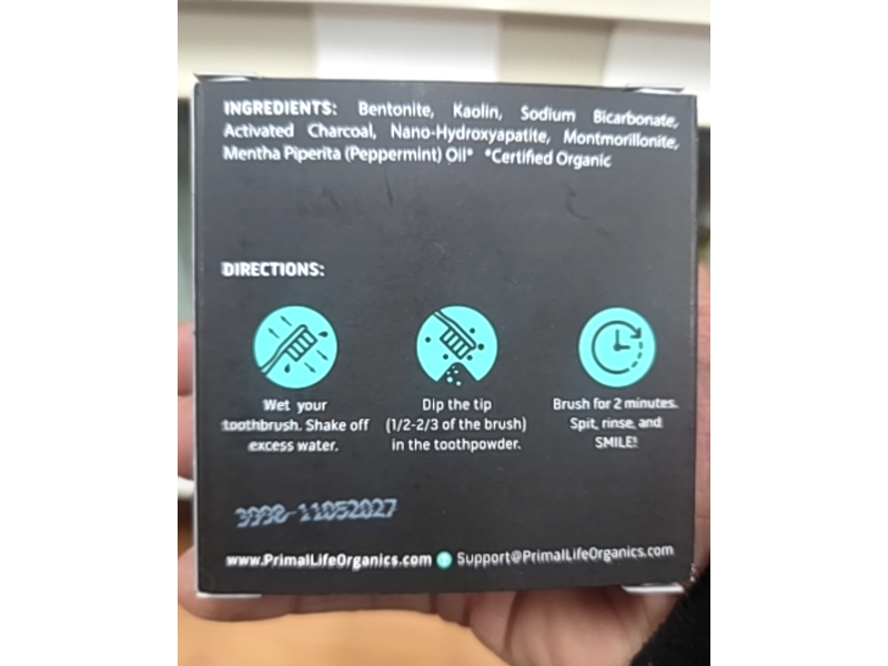 Primal Life Powdered Charcoal Toothpaste, Whitening Peppermint, 1 oz/28 g