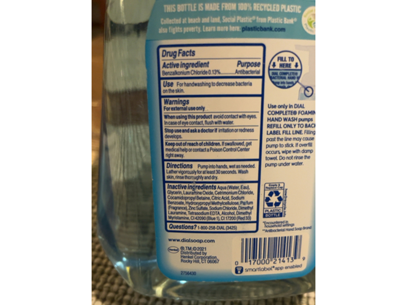 Dial Complete Antibacterial Foaming Hand Wash, Spring Water, 52 fl oz/1.53 L