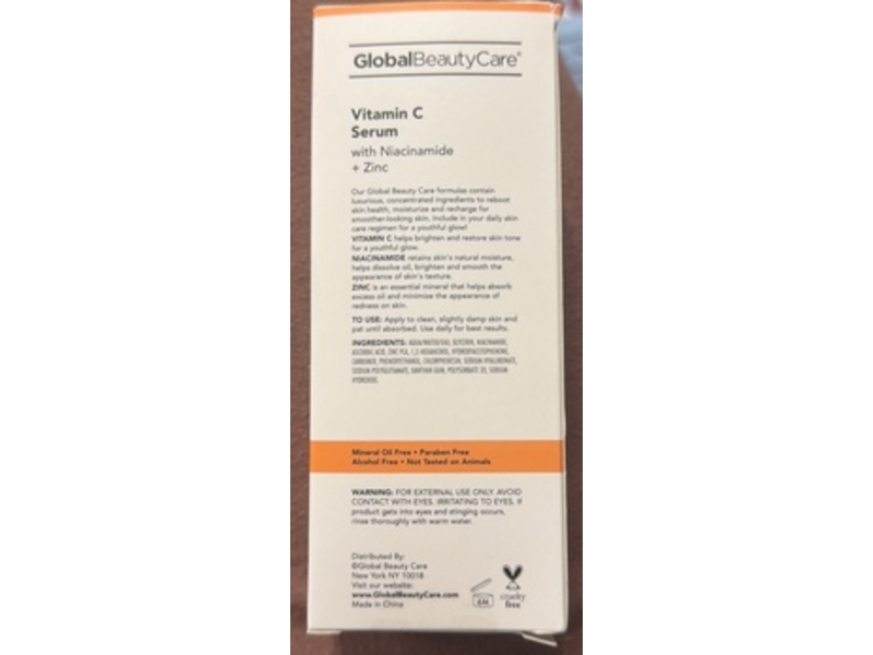 Global Beauty Care Vitamin C Serum, Niacinamide + Zinc, 1.7 fl oz/50 mL