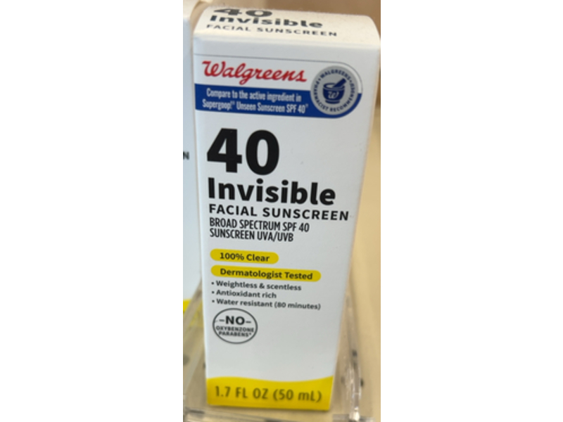 Walgreens Facial Sunscreen, SPF 40, 1.7 fl oz/50 mL