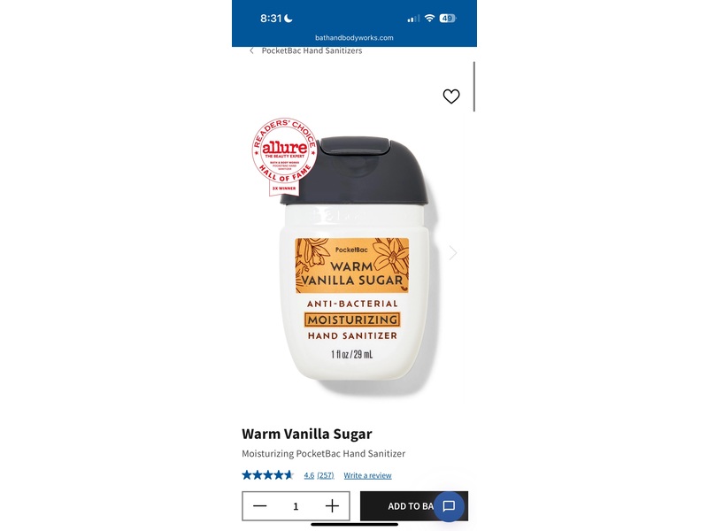 Bath & Body Works Pocketbac Hand Sanitizer, Warm Vanilla Sugar, 1 fl oz/29 mL