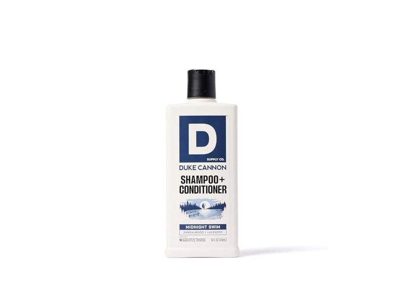 Duke Cannon Supply Co. Midnight Swim 2-In-1 Shampoo + Conditioner, Sandalwood + Lavender, 14 fl oz/414 mL