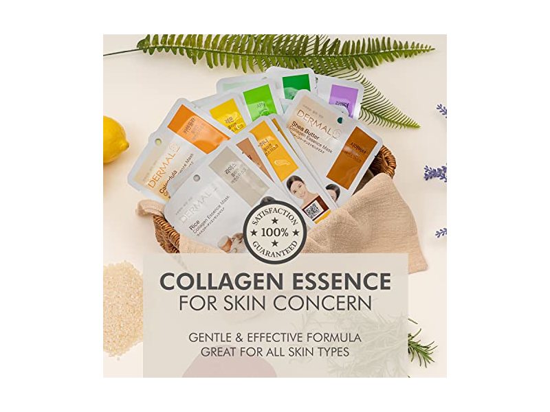 DERMAL 12 Set Collagen Essence Mask Sheet | Sodium Hyaluronate & Hydrolyzed Collagen |