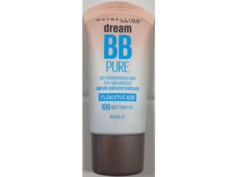 Maybelline New York Dream BB Pure Beauty Balm, 2% Salicylic Acid, 100 Light Sheer Tint, 1 fl oz/30 mL