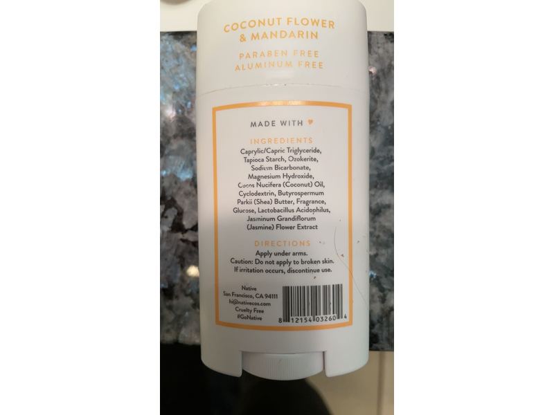 Native Deodorant, Coconut Flower & Mandarin, 2.65 oz/75 g
