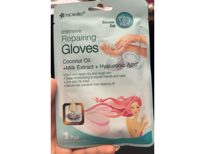 Epielle Intensive Repairing Gloves, Coconut Oil + Milk Extract+ Hyaluronic Acid, 1 Pair, 6 Count