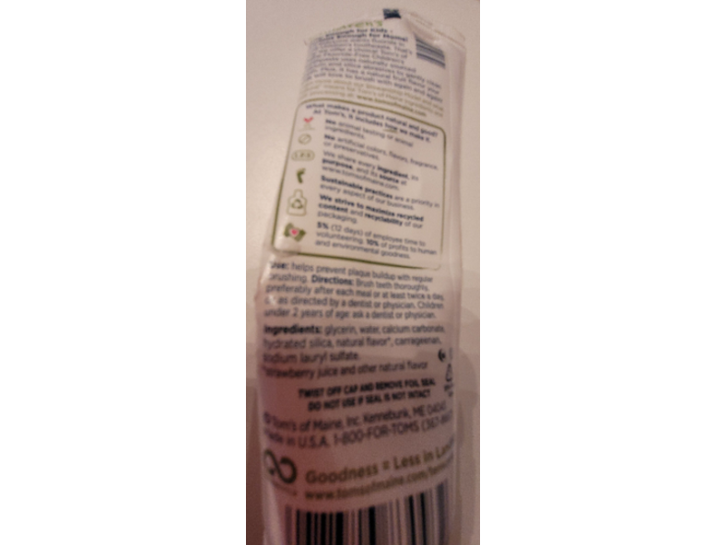 Tom's Of Maine Natural Children's Toothpaste, Silly Strawberry, Fluoride Free, 4.2 oz/119 g