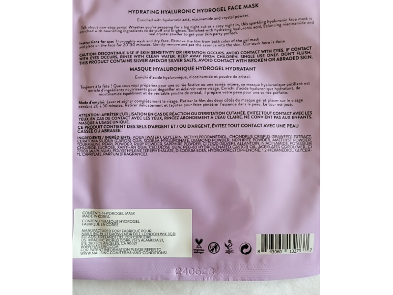 Inc. Redible Hydrating Hyaluronic Hydrogel Face Mask, 0.85 oz/24 g