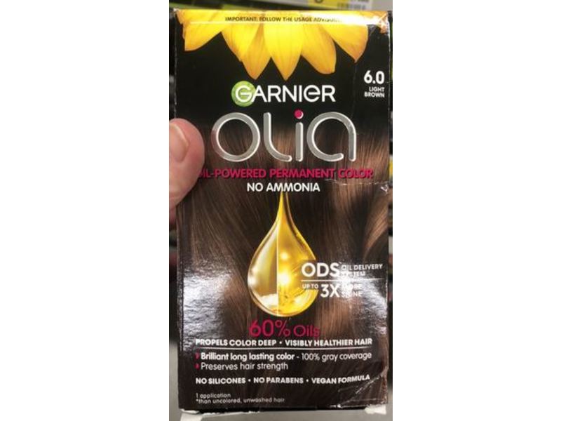 Garnier Olia Oil Powered Permanent Color, 6.0 Light Brown, Pack Of 4, One Application