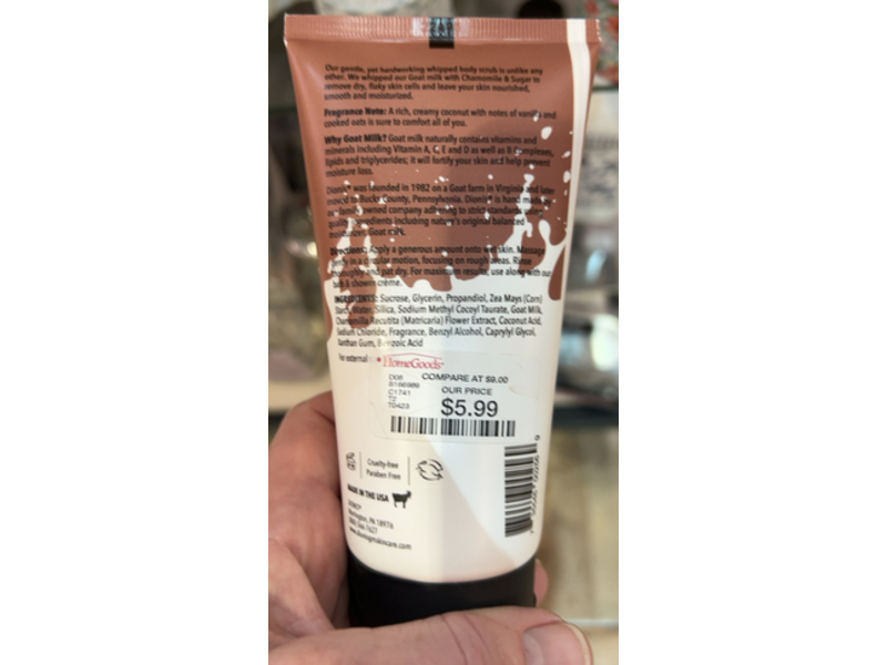 Dionis Goat Milk Whipped Body Scrub, Creamy Coconut & Oats, 6 fl oz/177 mL