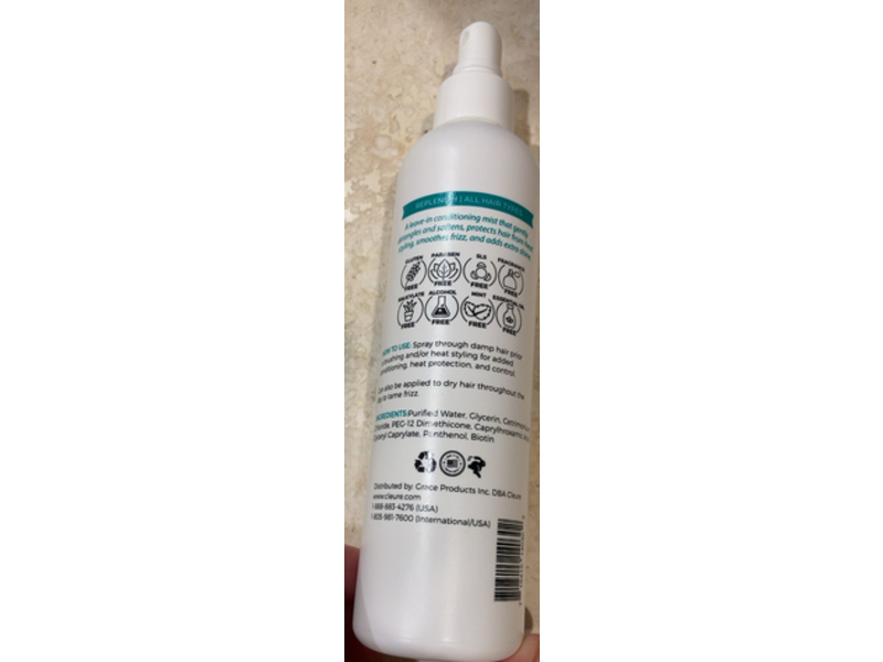 Cleure Leave-In Conditioning Mist, Fragrance Free, 8 fl oz/236.58 mL
