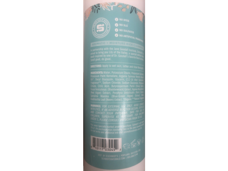 Schmidt's Natural Lily Of The Valley Body Wash, Argan Oil, Seaweed & Antioxidants, 16 fl oz/473 mL