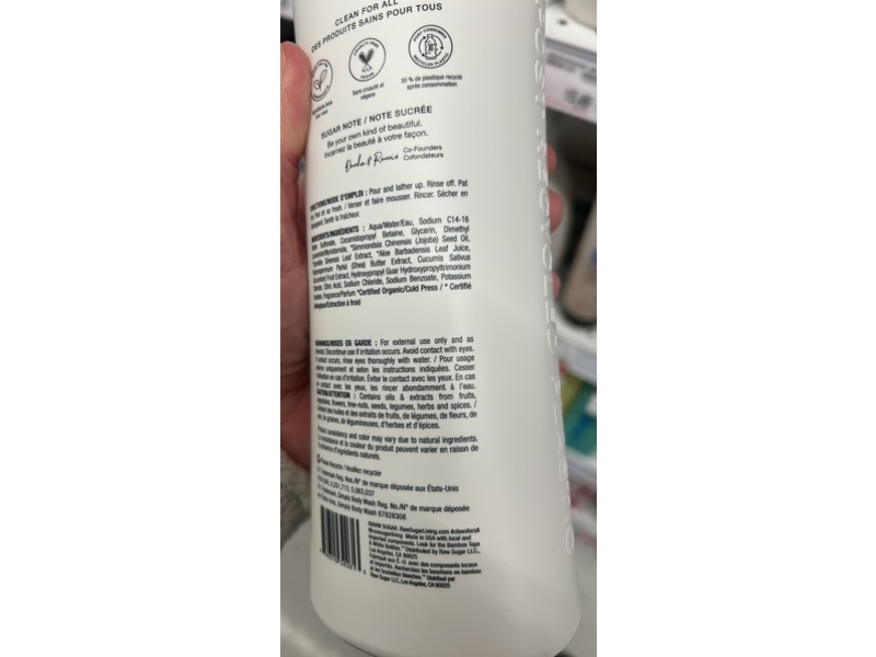 Raw Sugar Simply Body Wash, Green Tea + Cucumber, 25 fl oz/740 mL, Pack Of 6