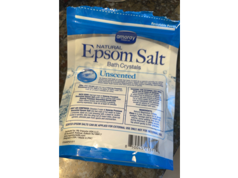 Amoray Epsom Salt Bag Natural Bath Crystals, 16 oz/454 g