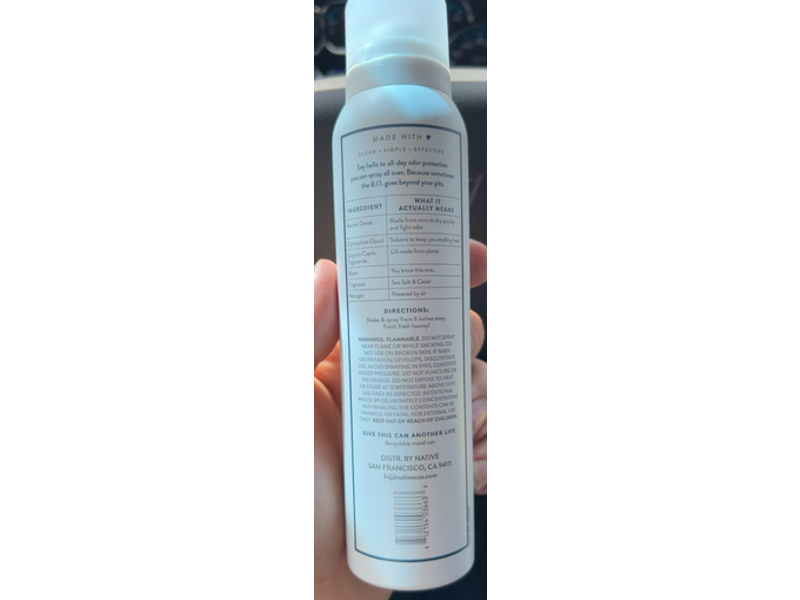 Native Deodorant & Body Spray, Sea Salt & Cedar, 3.5 oz/99 g