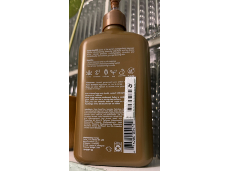 Hempz Vanilla Lux Body Moisturizer, 17 fl oz/500 mL