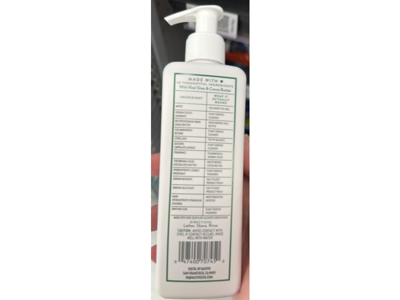 Native Whole Body Shave Cream, Cedarwood & Jasmine, 7.6 fl oz/224.8 mL