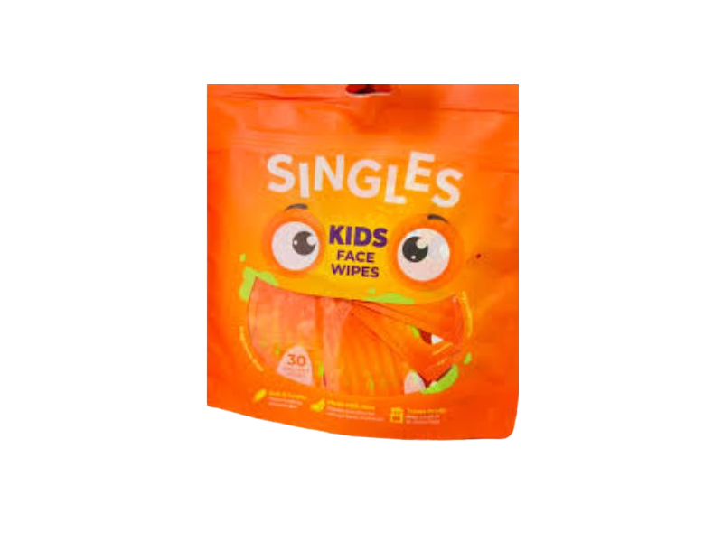 Singles Kids Face Wipes, Fragrance Free, 30 Wipes
