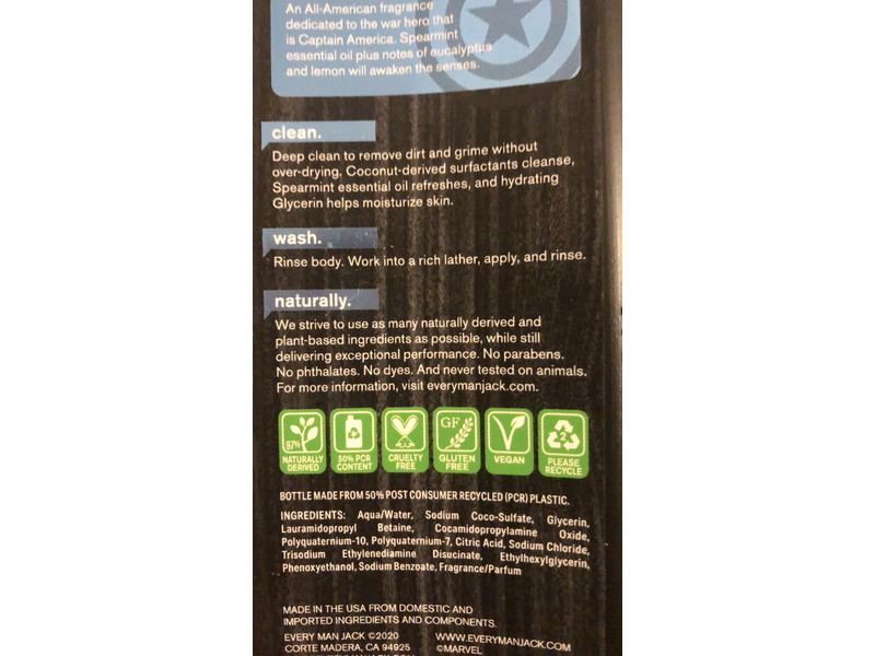 Every Man Jack Body Wash And Shower Gel, Winter Mint, Marvel Captain America, 16.9 fl oz/500 mL, Pack Of 2