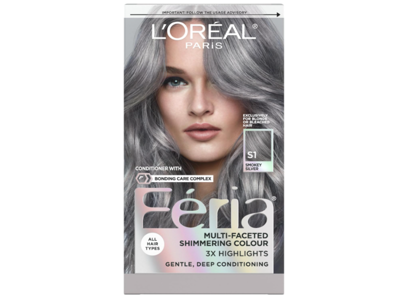 L'Oreal Paris Feria Multi-Faceted Shimmering Permanent Hair Color Kit, Smokey Silver