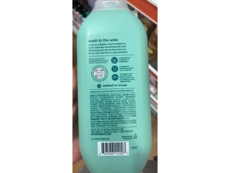 Method Body Wash, Sage Revelation, Eucalyptus + Spearmint & Sage, 18 fl oz/532 mL