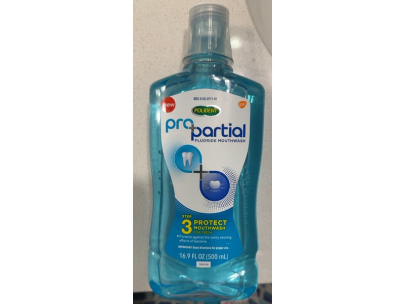Polident Pro+Partial Fluoride Mouthwash, 16.9 fl oz/500 mL